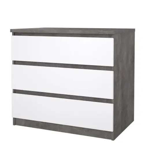 Kommode - B ca. 77 cm, Betonoptik, Weiß Hochglanz