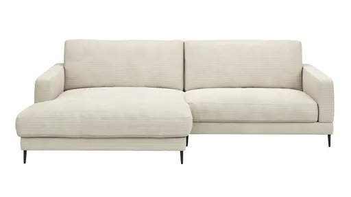 Ecksofa Janne - Longchair links, 1,5-Sitzer, Cord, Offwhite