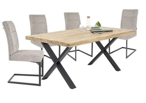 Esstisch- LB ca. 180x100 cm, Eiche, Massiv, Geölt, Metall, Schwarz