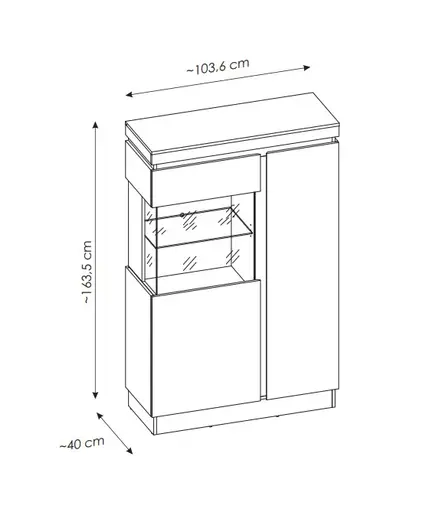 Vitrine - B ca. 140 cm, Alpinweiß, Anthrazit