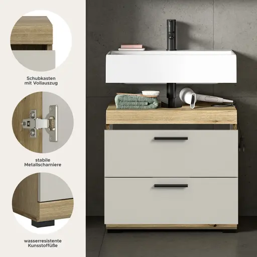 Waschbeckenunterschrank - B ca. 60 cm, Evoke Eiche Nachbildung, Kaschmir