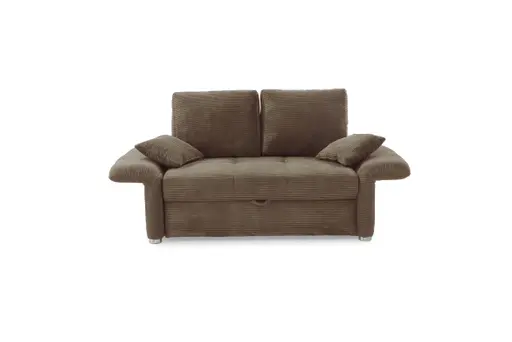 Sofa JORDEN - 1,5-Sitzer inkl. Schlaffunktion mit Bettkasten, verstellbare Armlehnen, Cord, Taupe
