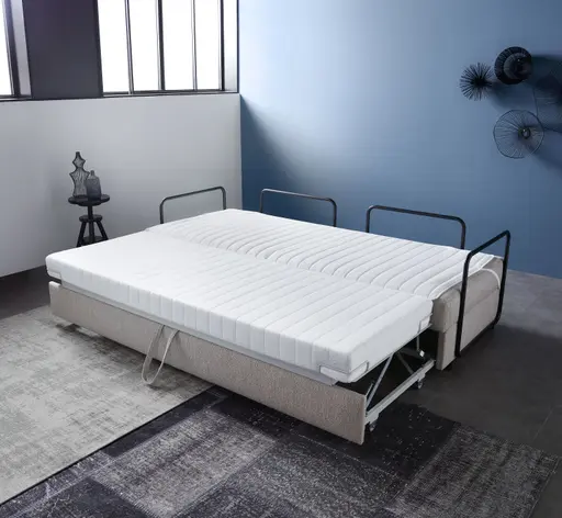 Schlafsofa - LF. ca. 165x200 cm, Flachgewebe, Beige, Hellgrau