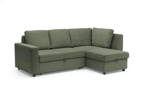 Ecksofa PRO FLEXX - 2-Sitzer, Ecke rechts inkl. Schlaffunktion und Bettkasten, Stoff, Dunkelgrün