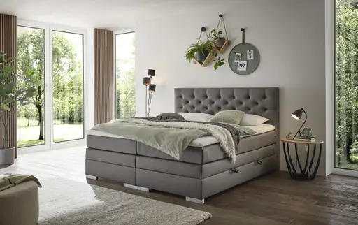 Boxspringbett SANDRIN E- Liegefläche ca. 180x200 cm, Stoff, Dunkelgrau, inkl. Stauraum