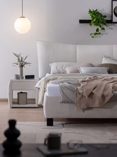 Polsterbett - Liegefläche ca. 180x200 cm, Stoff, Beige