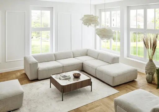 Ecksofa - 3-Sitzer mit Ecke rechts, Stoff, Natur