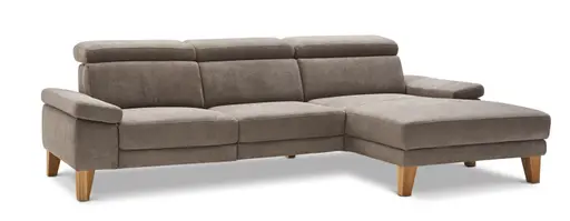 Ecksofa Hudson - 2,5-Sitzer mit Longchair rechts inkl. Kopfteil verstellbar, Stoff, Steingrau