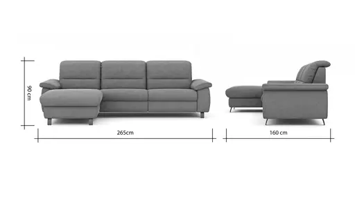 Ecksofa Cornella Classic - Longchair links mit 2-Sitzer, Stoff, Curry