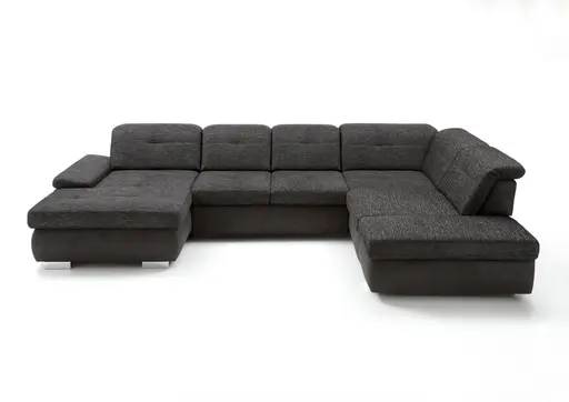 Wohnlandschaft - Longchair links mit 2,5-Sitzer und Ecke rechts, inkl. Sitztiefe verstellbar, Stoff, Schwarz/Anthrazit