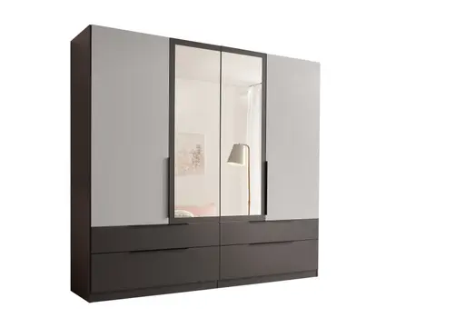 Drehtürensvhrank- B ca. 228 cm, Graphit, Lichtgrau, Spiegel
