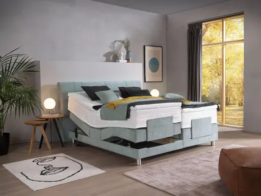 Boxspringbett EM Udine - mit motorischer Verstellung, Liegefläche ca. 180x200 cm, Stoff, graublau