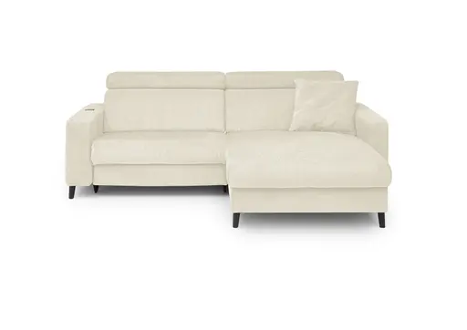 Ecksofa JANKO - 1-Sitzer mit Longchair rechts, Relaxfunktion motorisch, Stoff, Hellbeige