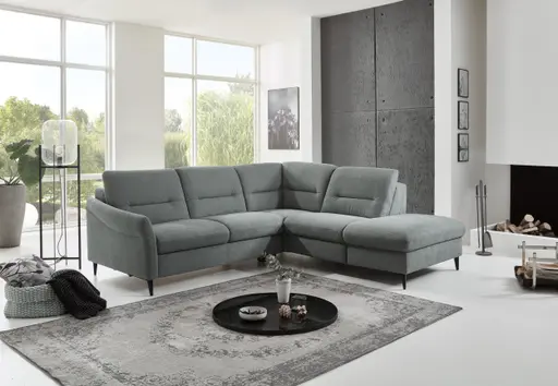 Ecksofa - 2,5-Sitzer mit Ecke rechts, Chenilleflachgewebe, Eisengrau