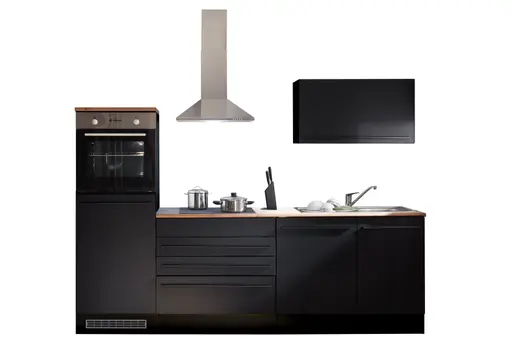 Küchenblock- ohne E-Geräte, B ca. 260 cm, Schwarz, Matt