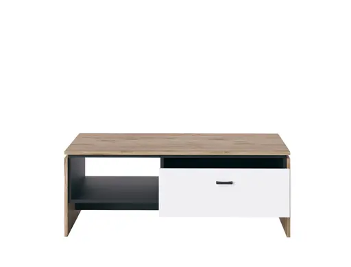 Couchtisch - LB ca. 110x67 cm, Eiche Dekor, Weiß, Hochglanz