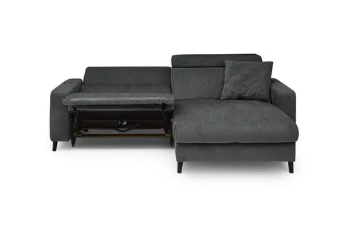 Ecksofa JANKO - 1-Sitzer mit Longchair rechts, Relaxfunktion motorisch, Stoff, Dunkelgrau