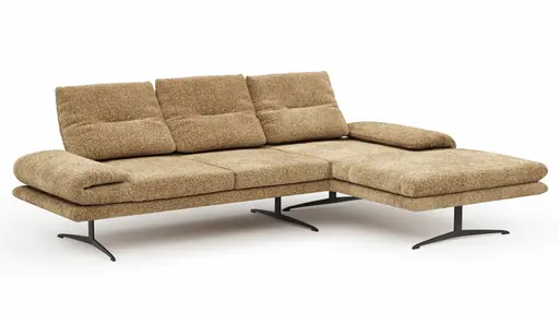 Ecksofa Lucero 2.0 - 2-Sitzer mit Longchair rechts inkl. Rückenlehne verstellbar, Stoff, Cognac