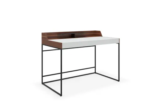 Schreibtisch - Nussbaum, Natur, Lack, Weiß