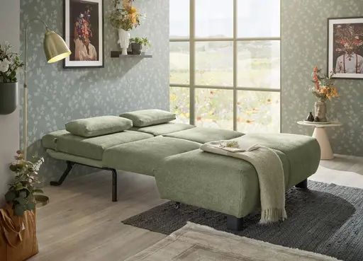  Faltsofa EBBY - 2-Sitzer ohne Armlehne, 140 cm inkl. Schlaffunktion/Relaxfunktion, Stoff, Grün