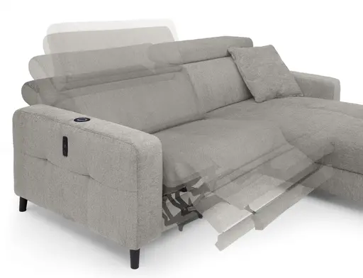 Ecksofa JANKO - 1-Sitzer mit Longchair rechts, Relaxfunktion motorisch, Stoff, Grau