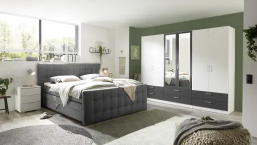 Boxspringbett - Liegefläche ca. 180x200 cm, Stoff, Dunkelgrau