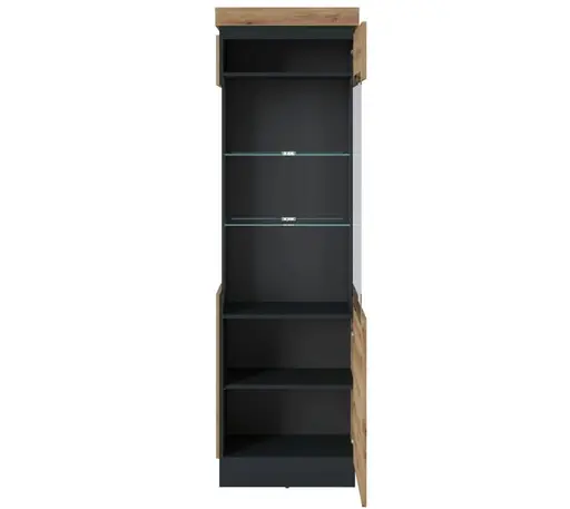 Vitrine- Eiche Dekor, Dunkelgrau