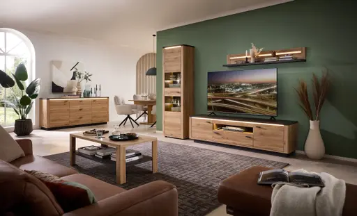 TV-Lowboard - mit Beleuchtung, B ca. 199 cm, Eiche Nachbildung, Eiche dunkel Nachbildung