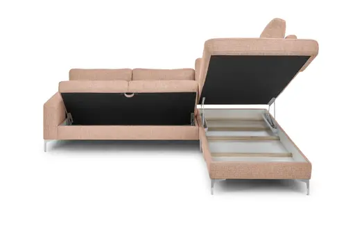 Ecksofa CALM 2.0 - 2,5-Sitzer mit Ecke rechts, Schlaffunktion mit Bettkasten, Stoff, Pfirsich