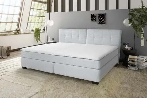 Boxspringbett JILA- Ligefläche ca. 240x200 cm, Stoff, Hellgrau