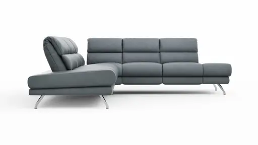 Ecksofa San Fernando – Ecke links mit 2-Sitzer, Armlehne verstellbar, Rückenlehne/Sitztiefe verstellbar,  Leder, Eisengrau