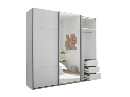 Schwebetürenschrank- B ca. 215 cm, Weiß, Spiegel