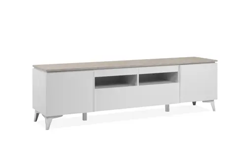 TV-Lowboard - B ca. 177 cm, Weiß, Sandstein Nachbildung