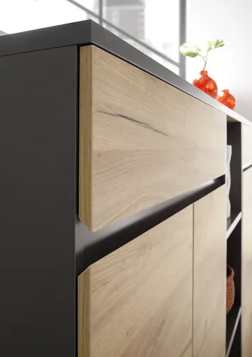 Aktenschrank GRIFFIN - B ca. 80 cm, Graphit, Eiche Nachbildung