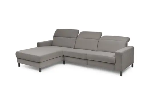 Ecksofa - CALM FLEX 2.0, Longchair links mit 3-Sitzer, Kopfteil verstellbar, Stoff, Grau