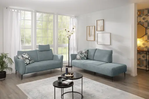 Sofa - 2,5-Sitzer inkl. Kopfstütze, Stoff, Graublau