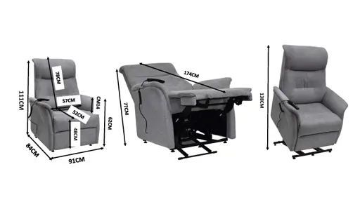 TV-Sessel MARCIO - Aufstehhilfe, Relaxfunktion, Stoff, Hellgrau