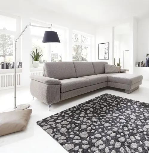 Ecksofa Colombia - 2,5-Sitzer mit Longchair rechts, Armlehne verstellbar, Stoff, Hellbraun