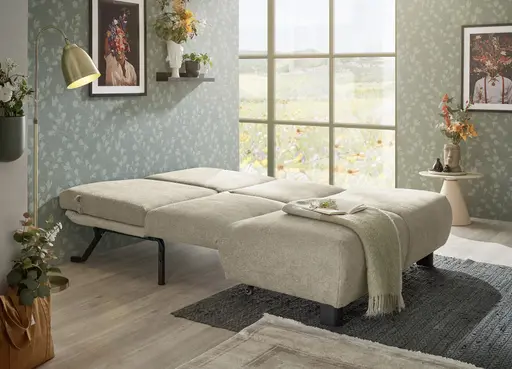  Faltsofa EBBY - 2-Sitzer ohne Armlehne, 140 cm inkl. Schlaffunktion/Relaxfunktion, Stoff, Taupe