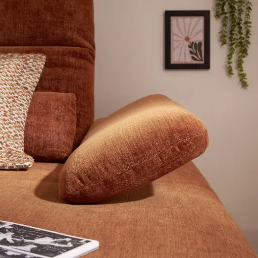 Ecksofa EM Setupal - 2,5-Sitzer mit Longchair rechts, Kopfteil/Armlehne/Rücken verstellbar, Stoff, Rost