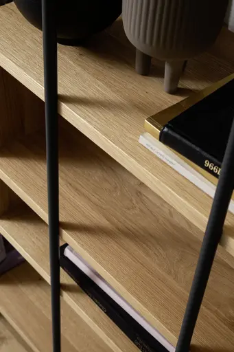 Regal Mileto - BHT ca. 119x215x32 cm, Asteiche Natur, Metall, Schwarz