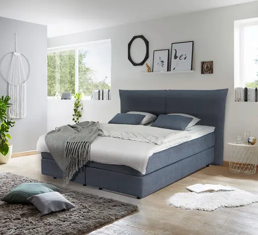 Boxspringbett Hatu - Liegefläche ca. 180x200 cm, Stoff, Blau
