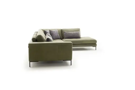 Ecksofa Solano - 2,5-Sitzer mit Ecke Rechts, Leder, Olive