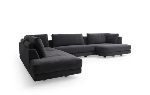 Ecksofa Cuneo - Ecke links mit 2-Sitzer und Longchair rechts - Boucle, Ash