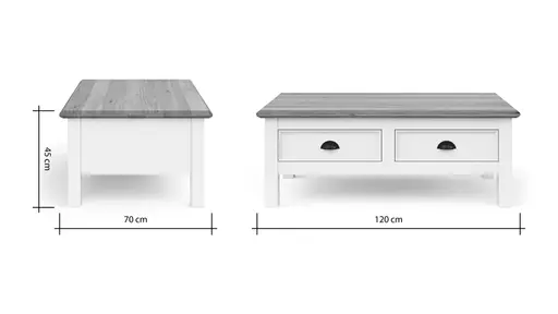 Couchtisch Louisiana - LBH ca. 70x120x45 cm, Weiß