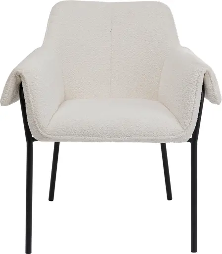 Armlehnstuhl- Stoff, Creme, Metall, Schwarz