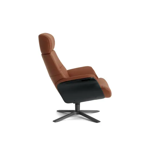 Relaxsessel Avina - Drehbar inkl. Rücken und Kopfteilverstellung, Leder, Cognac, Holzschale Schwarz