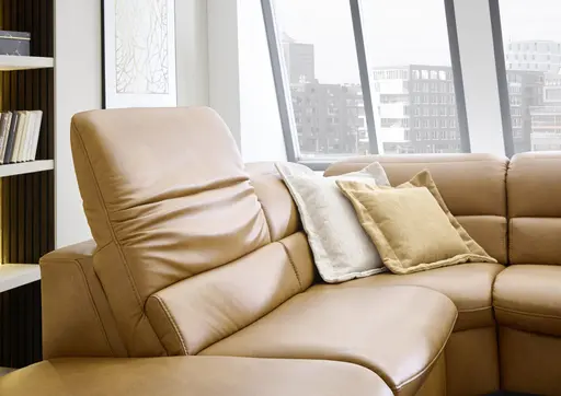 Ecksofa - Ecke links mit 2,5-Sitzer, Kopfteil verstellbar, Leder, Hellbraun
