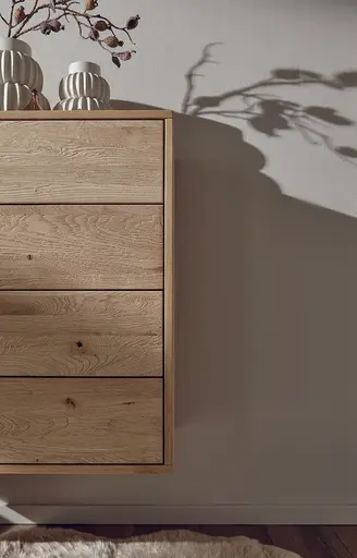 Sideboard Williston - Wildeiche bianco, Schubkastenfront sandgestrahlt