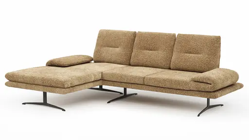 Ecksofa Lucero 2.0 - Longchair mit 2-Sitzer rechts inkl. Sitztiefenverstellung, Drehsitz und Sitztiefe verstellbar, Stoff, Cognac